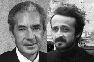 Un'immagine che ritrae la foto di aldo moro e di peppino impastato